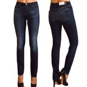 NWOT 7FAM Karah High-Rise Straight Leg Jeans 28x31 Dark Wash